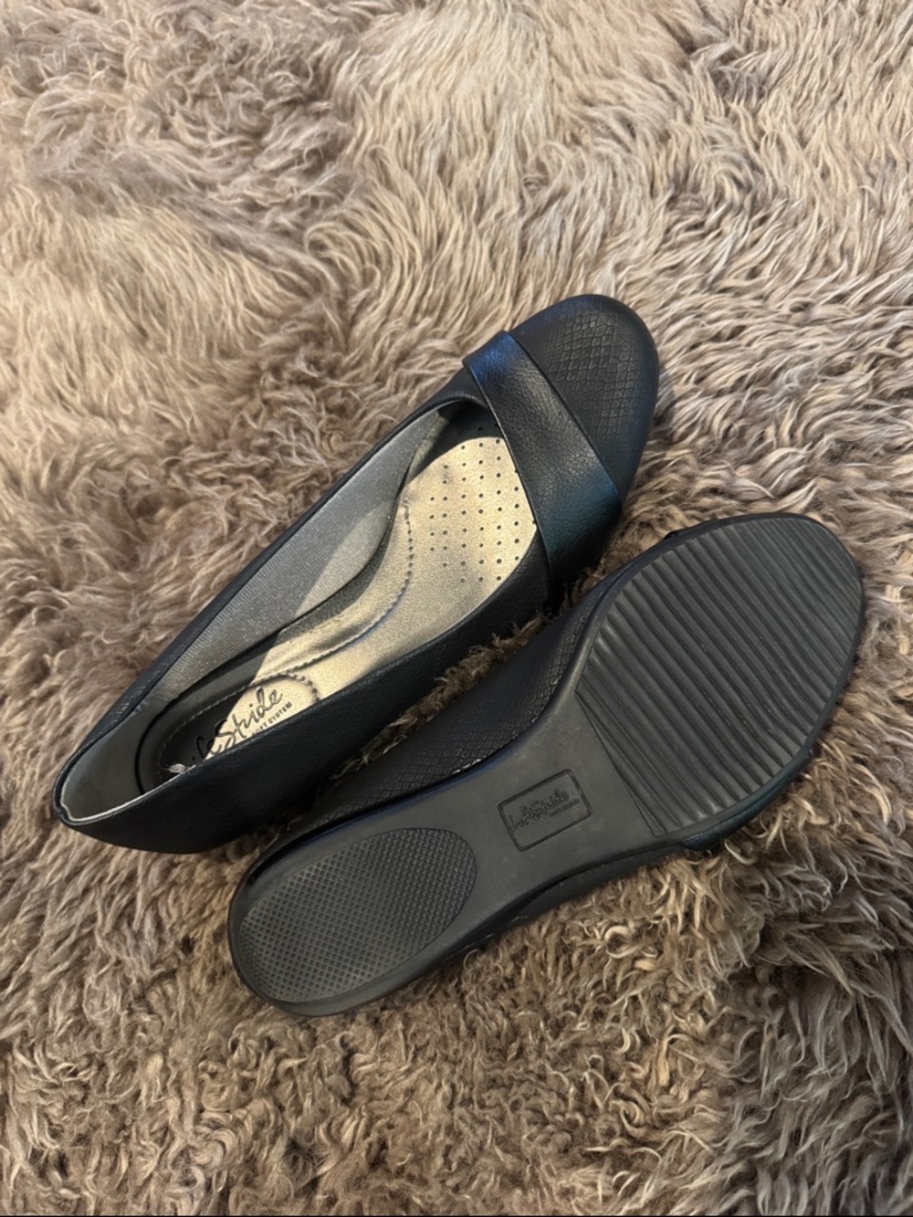 LifeStride Black Slip-On Ballet Flats with Textured Toe